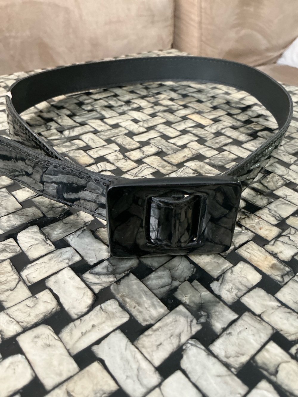 VINTAGE Black Patent Leather Belt